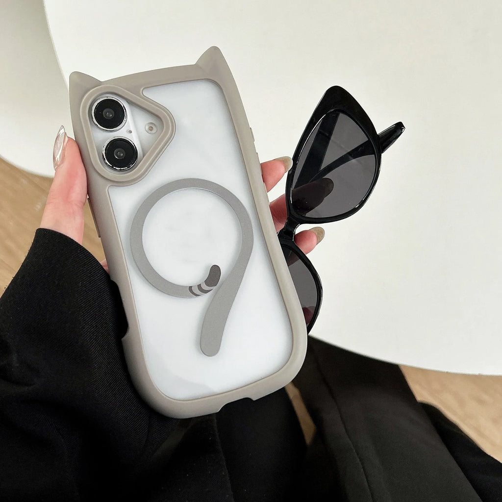 Transparent acrylic and TPU phone case for IPhone17, shown in black tint with magnetic ring visible.