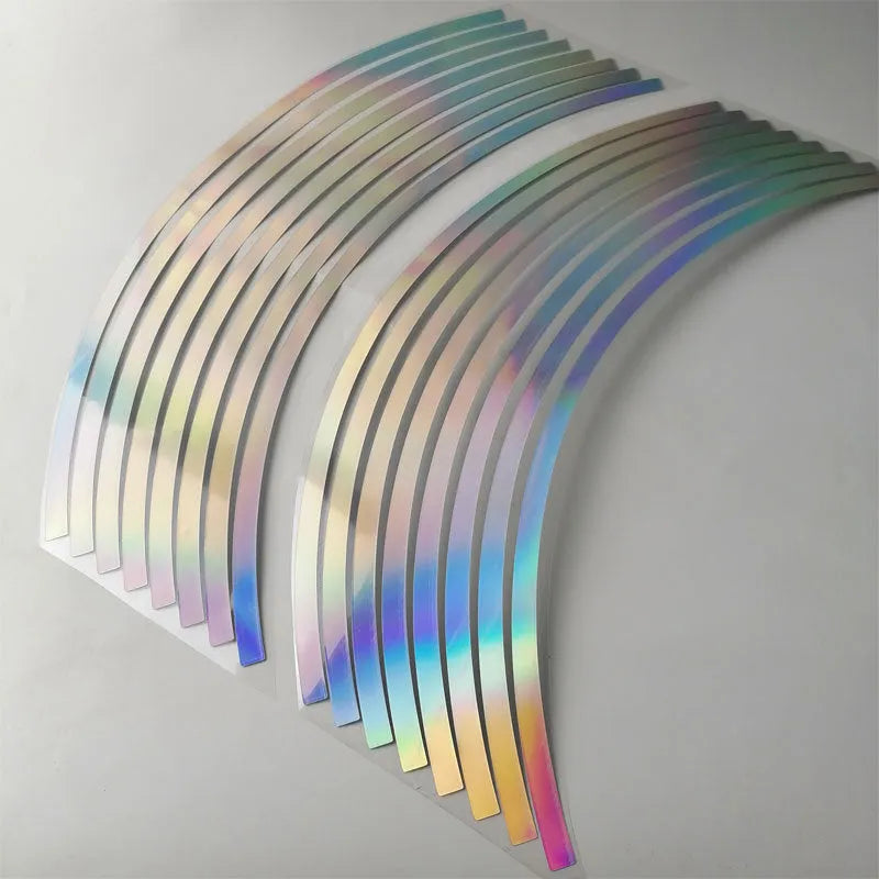 Waterproof laser reflective stickers for car and motorcycle wheel hubs in four different sizes