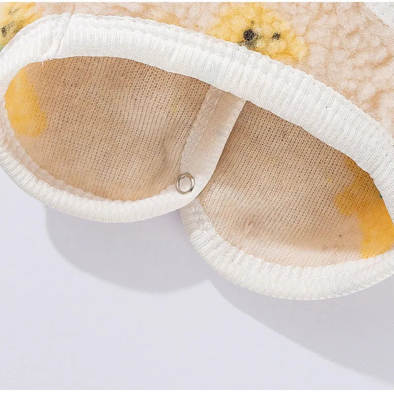 White teddy bear printed Sherpa fleece dog vest with QQ button closure for small and medium pets