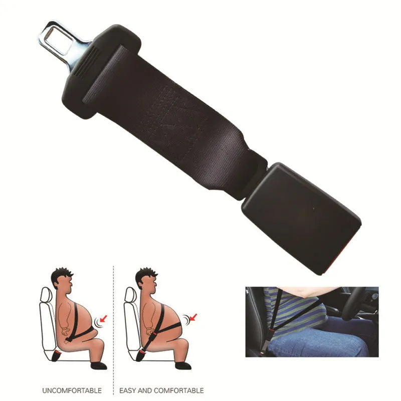 GM car seat belt extender in black 23cm fully enclosed style with ABS buckle and polyester strap
