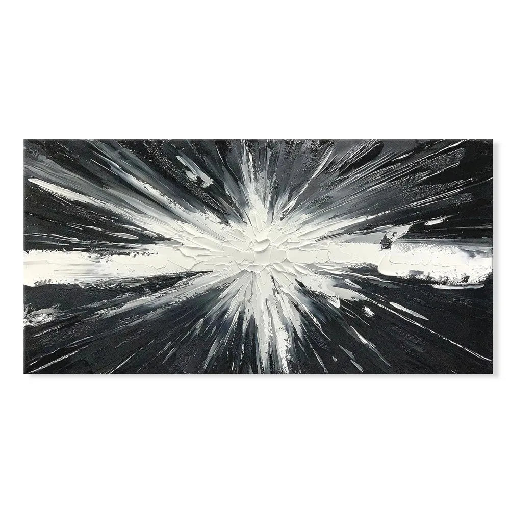 Abstract handmade oil painting on canvas black white texture horizontal living room wall art