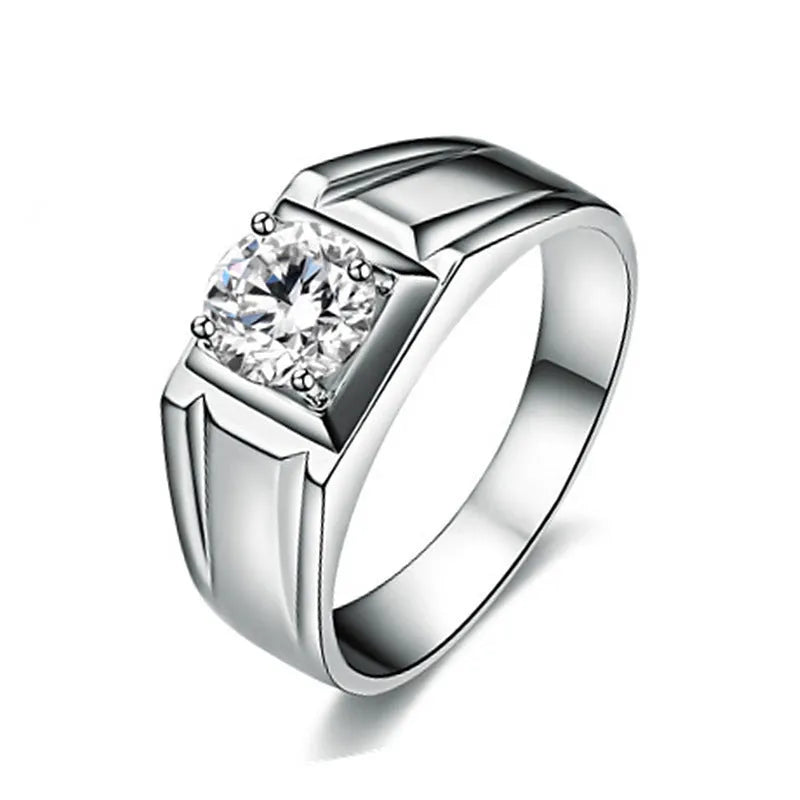 Men's adjustable copper ring with large square diamond design in gold or platinum colour