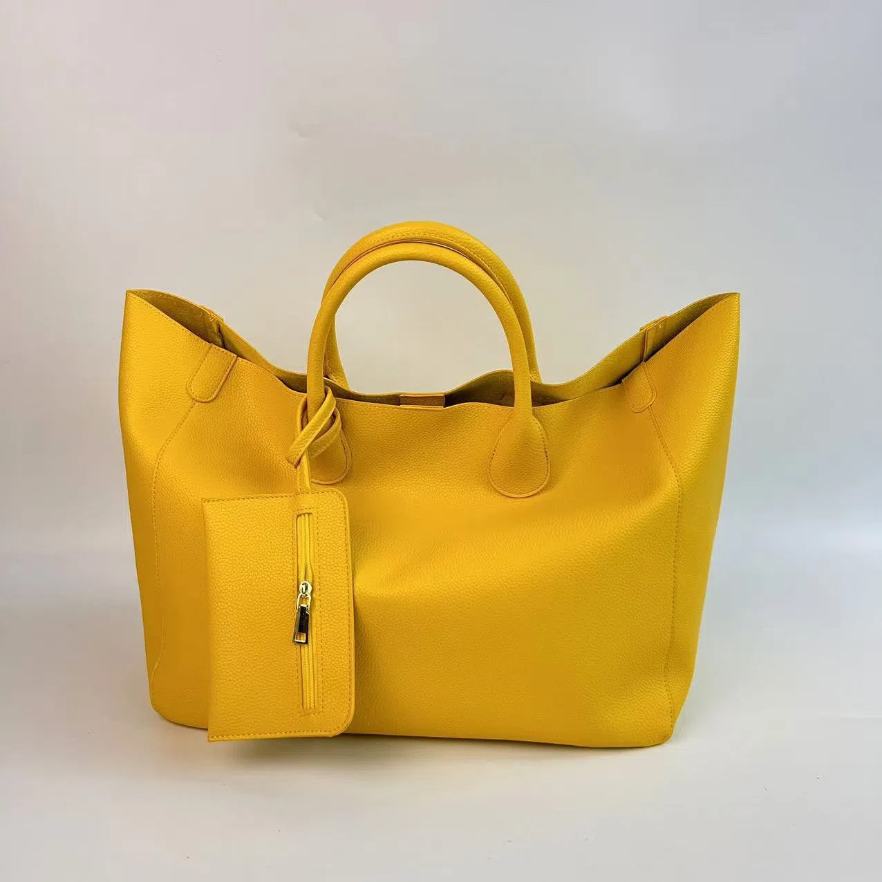 Ladies soft PU leather tote bag 60x32x22cm in urban minimalist style with pendant