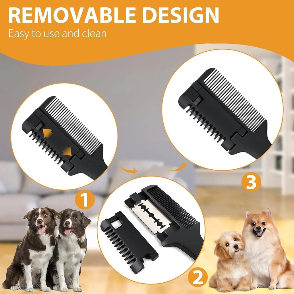 19cm dog and cat razor comb with detangling teeth and trimming blade plus 10 replacement blades