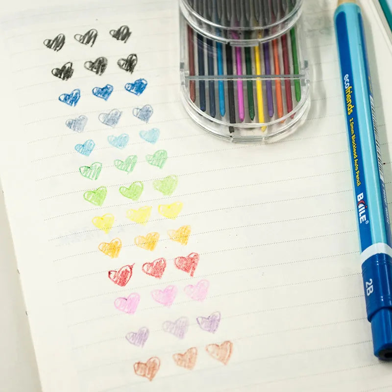 12 automatic lead refills 2.0mm 90mm in black and multicolour with PP casing