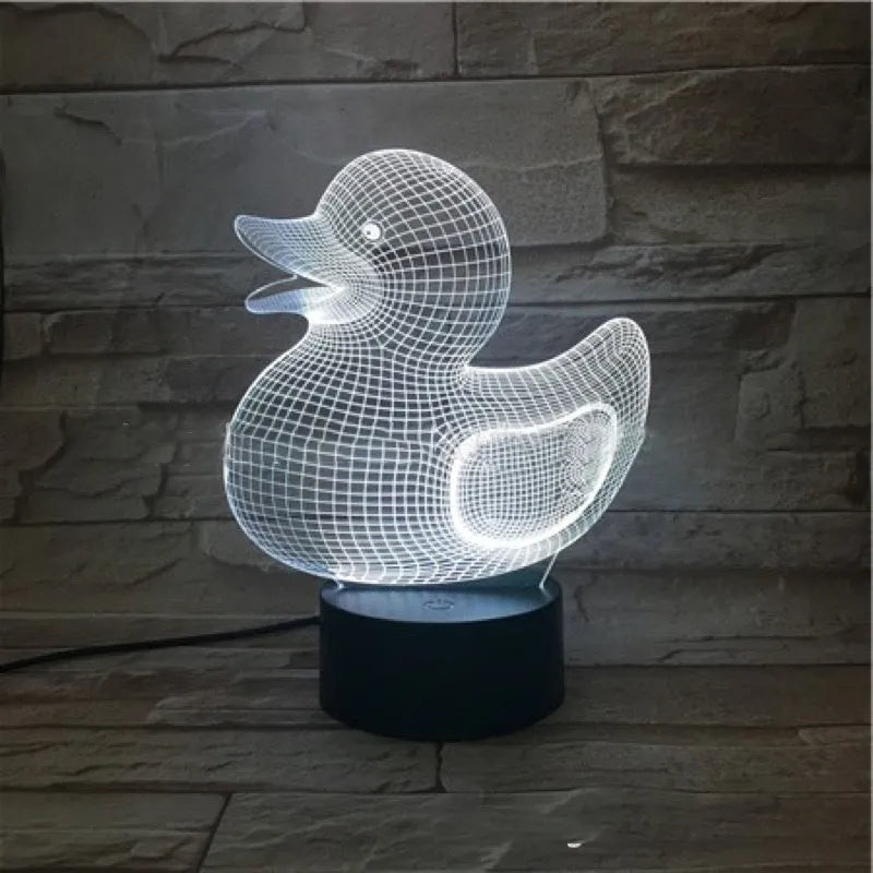 Little yellow duck 3D night light with acrylic panel and ABS base showing colour options