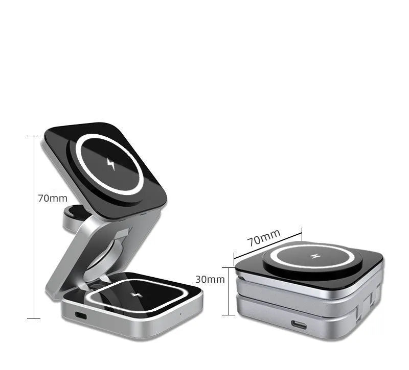Three-in-one desktop wireless charging bracket with folding design for Apple Samsung Google devices