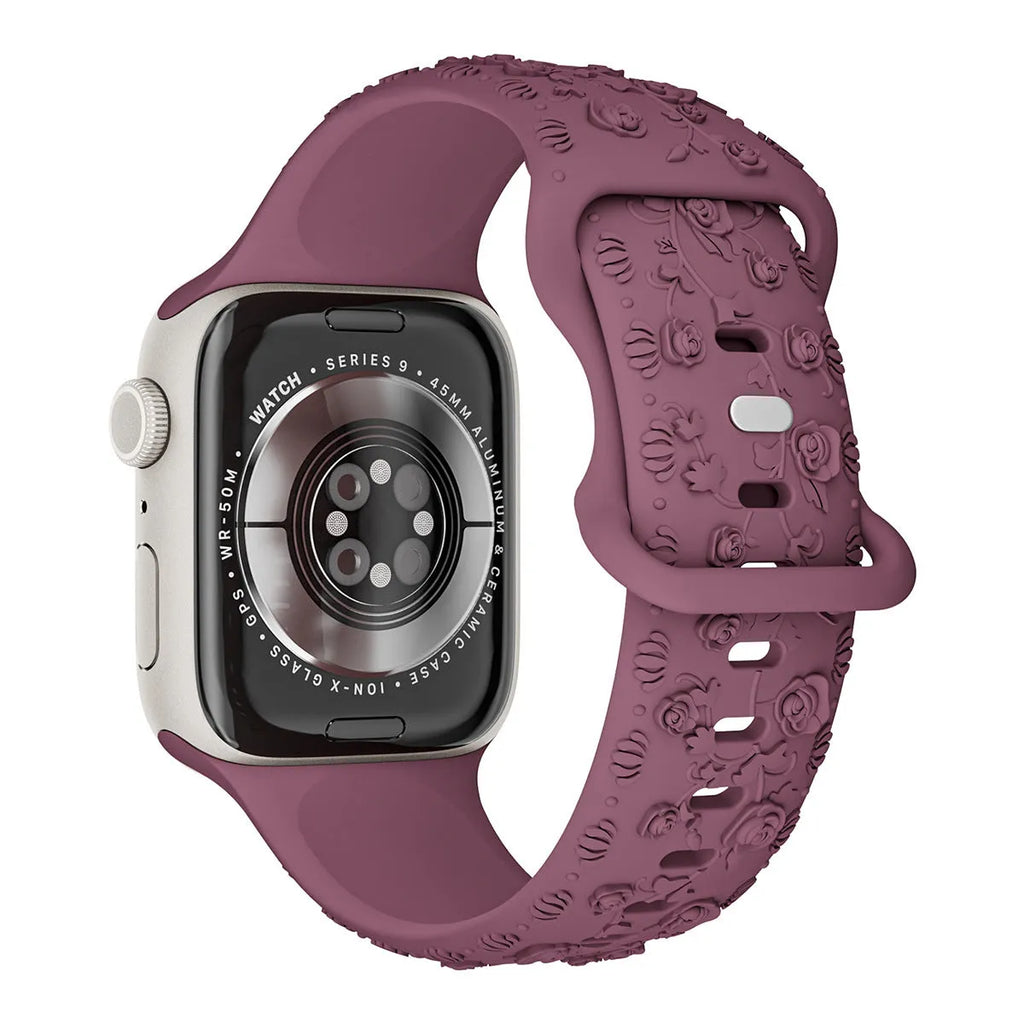 Embossed rose silicone watch strap for Apple Watch 38/40/41mm and 42/44/45mm in multiple colours