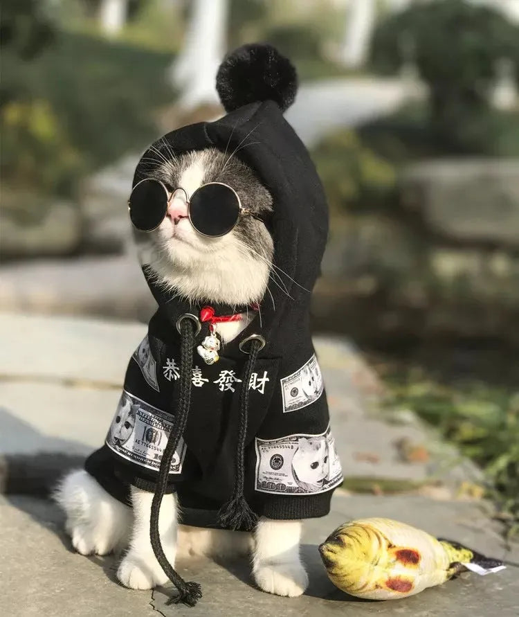 Pure cotton plus fleece pet sweater for cats and dogs in red
