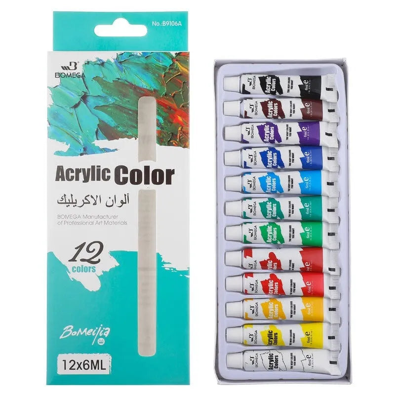Set of 12 colour paint tubes for acrylic, gouache, watercolour and oil painting mediums