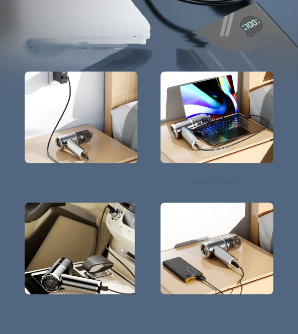 Wireless handheld car vacuum cleaner with attachments for vehicle interior cleaning