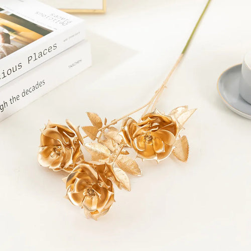 Artificial Persian eucalyptus ginkgo leaf flower arrangement in gold plastic for wedding home decor