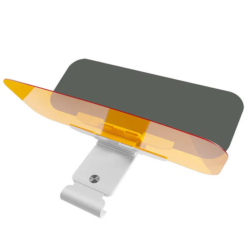 Car sun visor with anti-high beam goggles showing telescopic extension mechanism