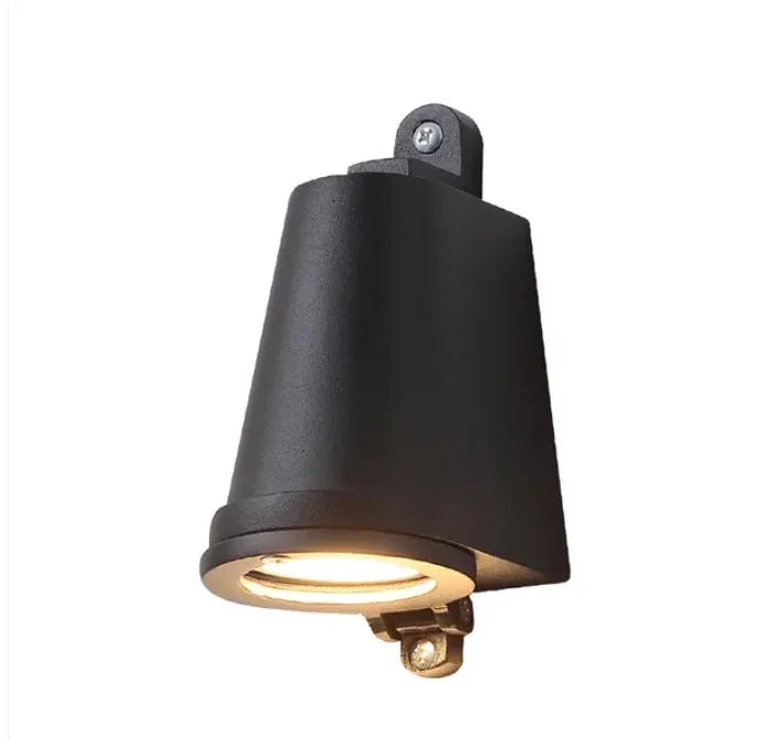 Sand black cast aluminium horseshoe-shaped outdoor wall lamp with a 75mm diameter.