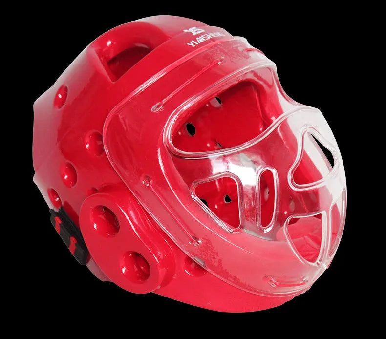 Karate helmet in three colours - white, blue and red - for boxing head protection equipment