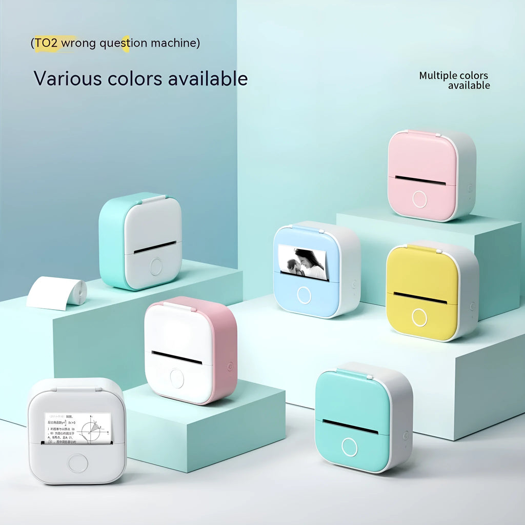 Phomemo T02 portable mini thermal label printer in white with Bluetooth and inkless printing, 87mm x 90mm x 40mm