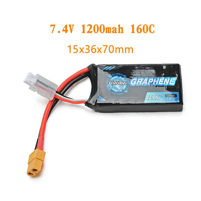 A 7.4V 1200mAh lithium battery for RC remote control cars and model boats.