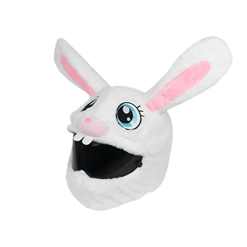 White decorative rabbit head helmet cover for electric motorcycles with warm plush PP cotton construction