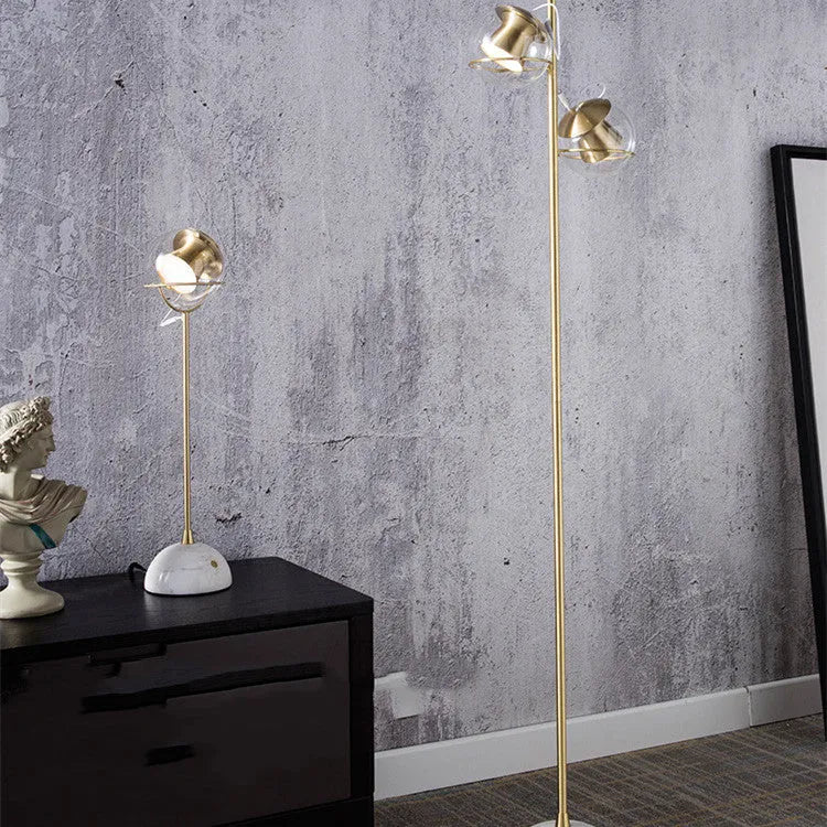 Creative glass desk lamp with dimmable touch switch and LED light on a wooden desk.