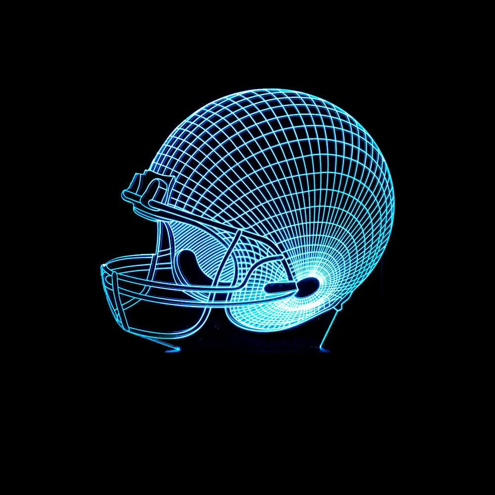 Rugby hat 3D lamp with USB power supply and 3W LED light, shown as a decorative night light.