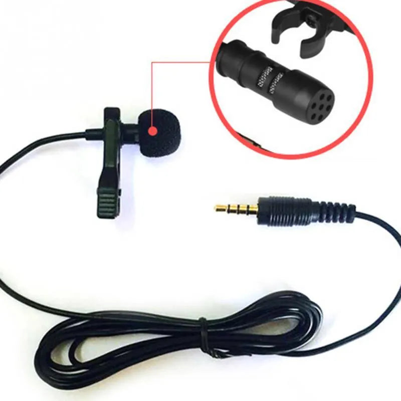 Portable clip condenser microphone with metal shell and 3.5mm plug, black