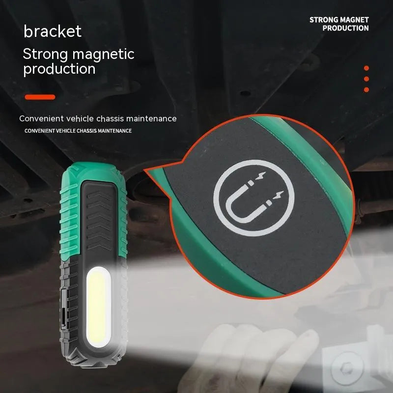Black and green PET-coated auto repair work light with USB charging cable for vehicle inspection