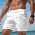 Men's straight leg casual shorts in cotton blend fabric, shown in solid colour options.