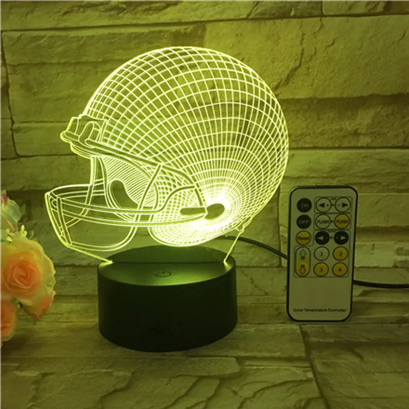 Rugby hat 3D lamp with USB power supply and 3W LED light, shown as a decorative night light.