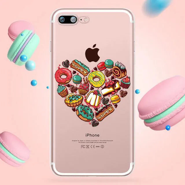 Transparent iPhone silicone case with a colourful ice cream pattern on the back.