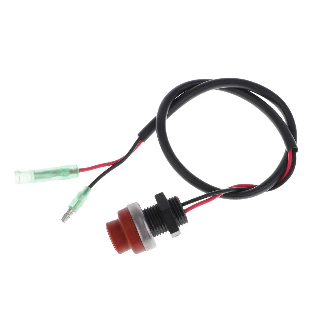 Red Yamaha marine engine kill switch with coiled safety rope and clip.