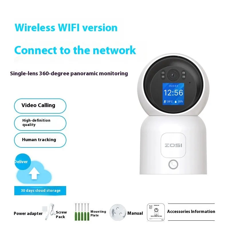 Zhou Shi white wireless indoor security camera with lens, mounted on a screw‑fixed bracket.