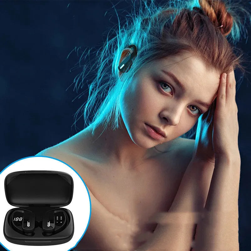 LED digital display Bluetooth 5.0 hanging ear wireless headset in T16 black and T17 black