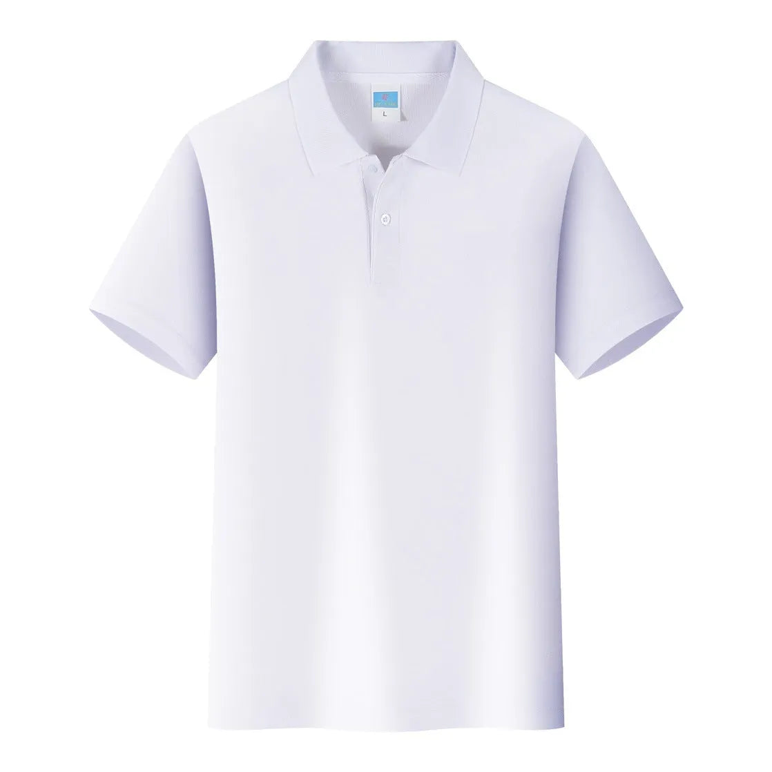 Short-sleeved cotton work shirt on a hanger, shown in a light colour, suitable for custom embroidery.