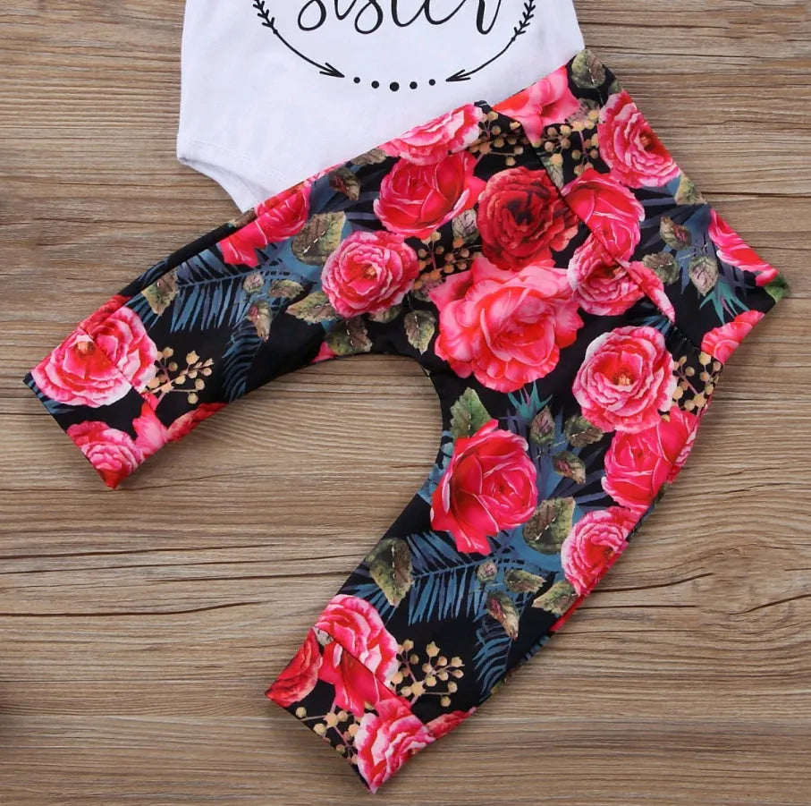 Girls' cotton three-piece autumn set with long-sleeved suit, floral letter print and colour hair band, sizes 70cm to 100cm