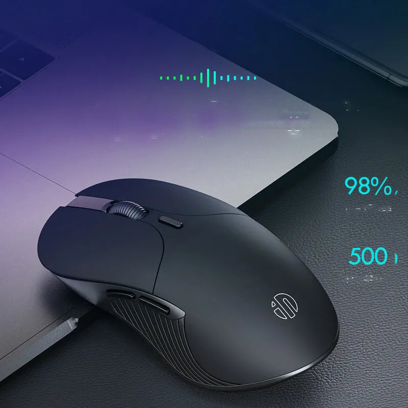 Black wireless voice mouse with six buttons, 123 × 35 × 65.5mm, adjustable DPI and 10M range