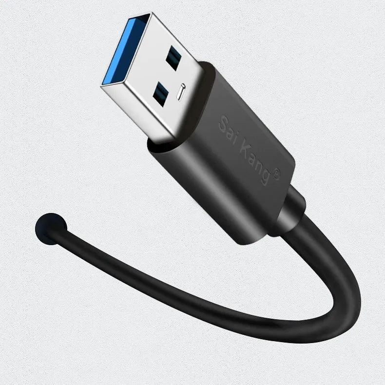 Black USB extension cable with male and female connectors, shown at various lengths up to 5 metres.