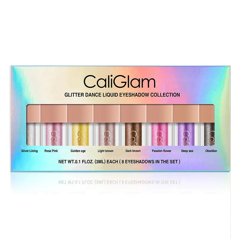 Pearl glitter liquid eyeshadow set with eight or more multicolour shades, C005 black colour option.