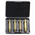 Five-piece 4341 high-speed steel screw extractor set for removing damaged fasteners and nails.
