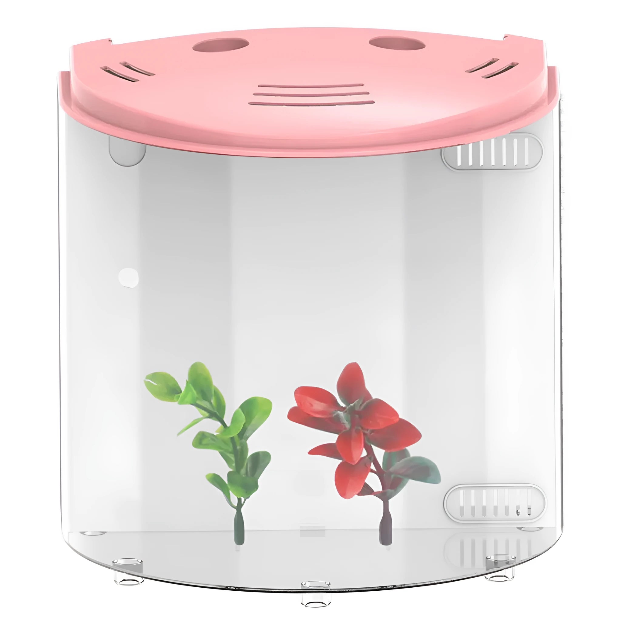 Clear acrylic fish tank with black frame, 20x14x21cm, with LED light and USB cable
