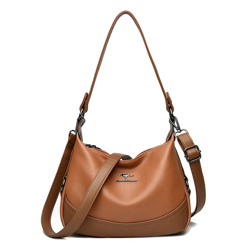 Fashion ladies large capacity shoulder bag in PU leather, horizontal square shape, 30x8x21cm, apricot with khaki colour