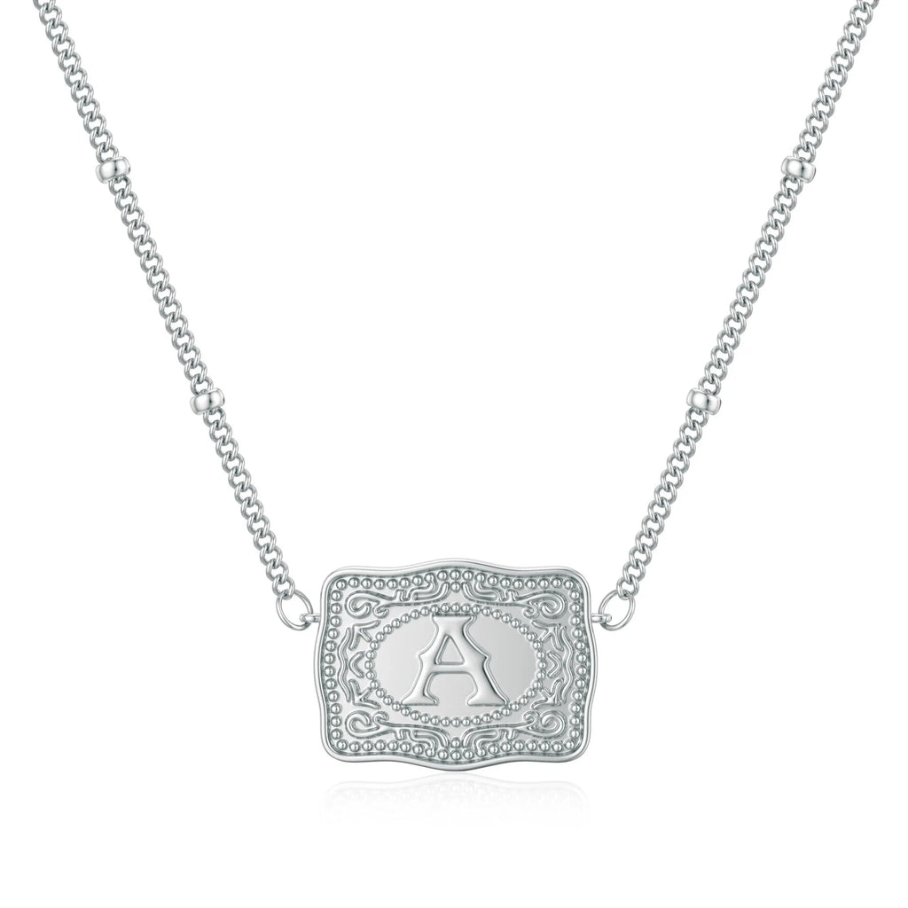 Gold and white K electroplated copper letter necklace showing A to Z purity options