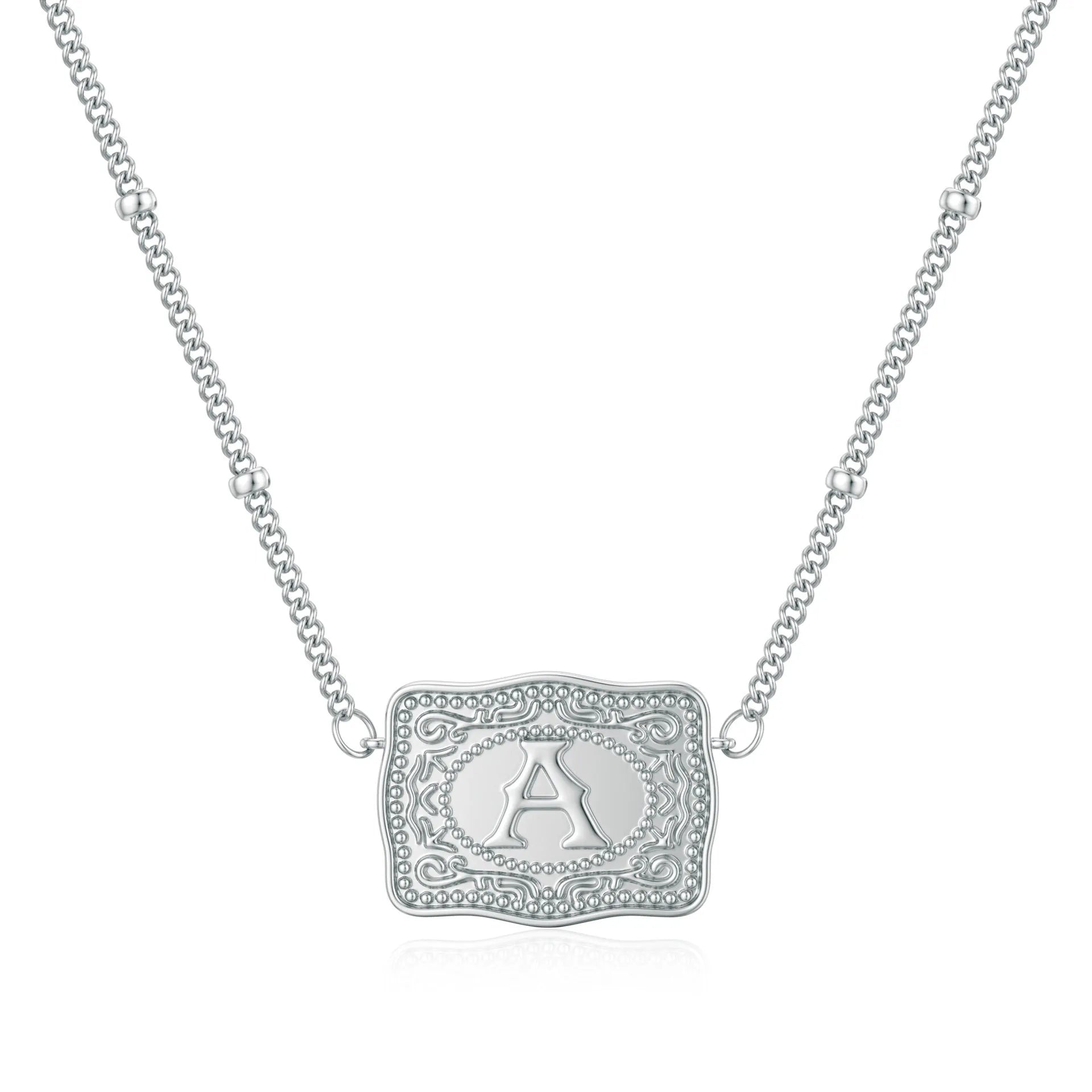 Gold and white K electroplated copper letter necklace showing A to Z purity options