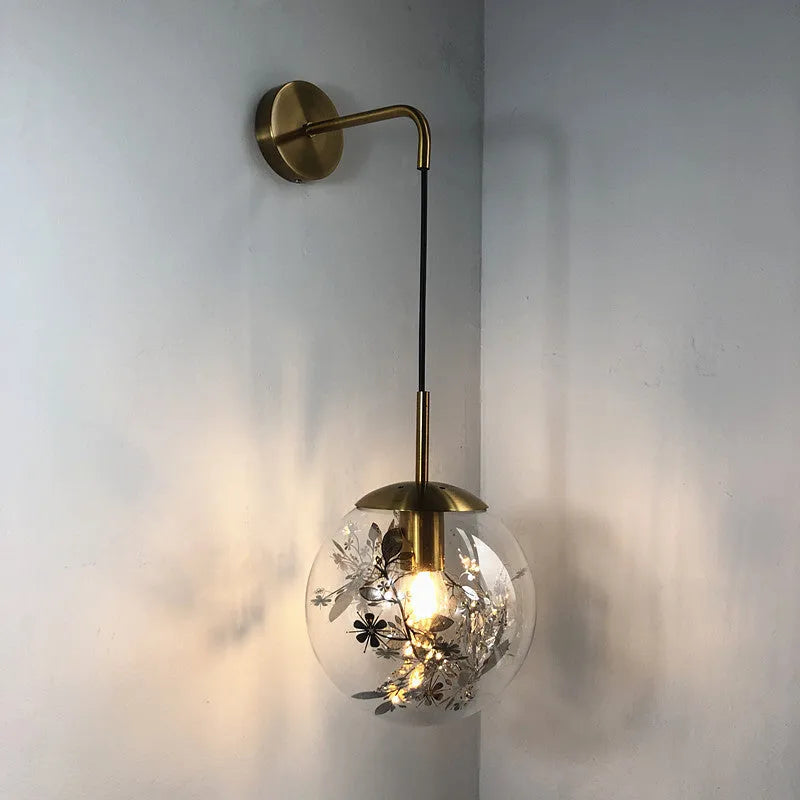 Modern simple glass wall-mounted bedside lamp in golden or silver finish.
