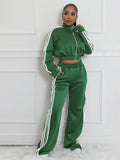 Striped casual two-piece suit set with zipper detail, shown in one of six available colours.