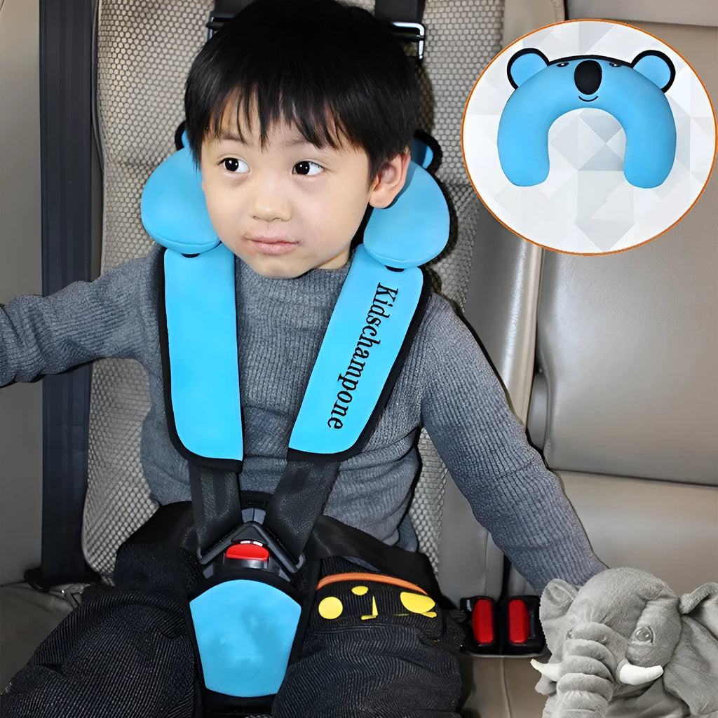 Portable child booster seat belt retainer in polyester fabric with dimensions 33cm by 22cm