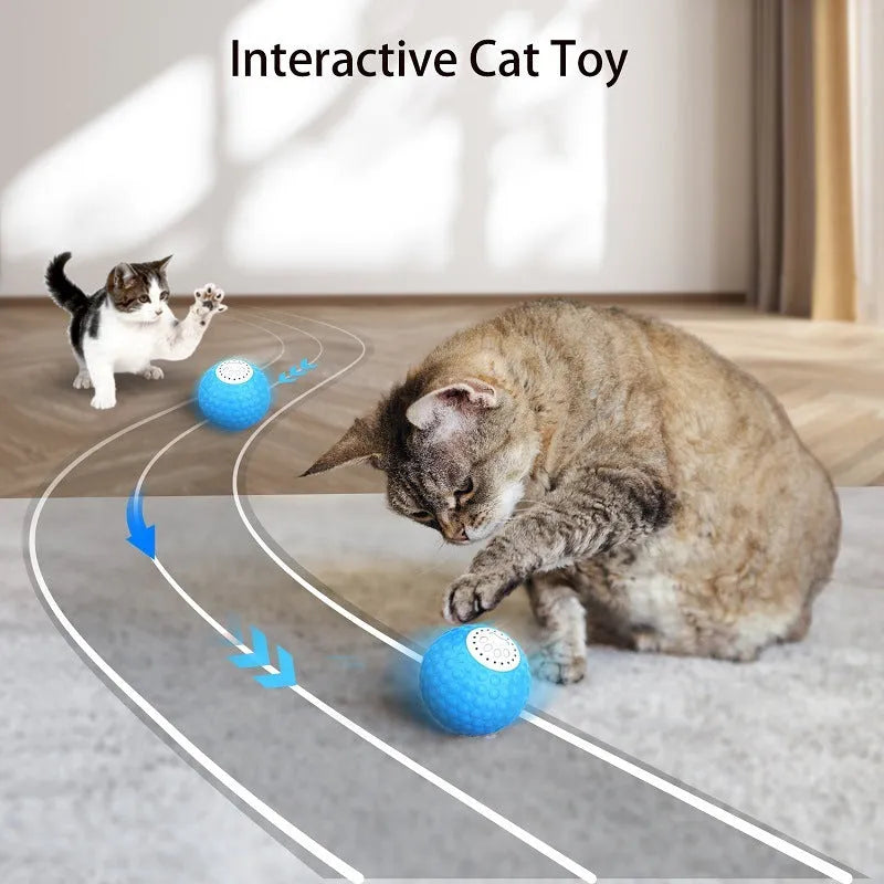 Remote control cat toy ball in blue, green and yellow colours with rolling motion and sound effects