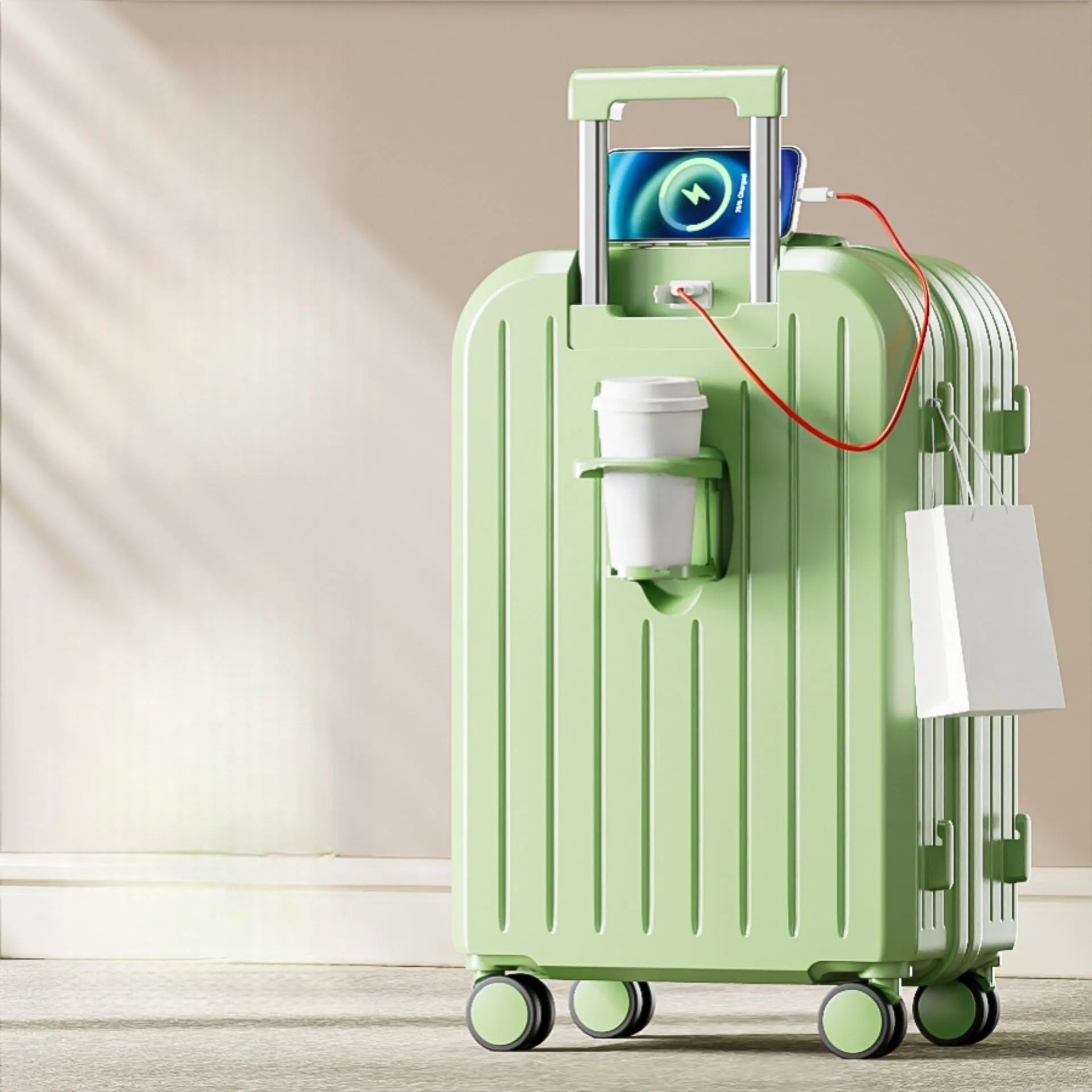 Lightweight password suitcase trolley case with striped pattern and universal wheels in multiple colours and sizes