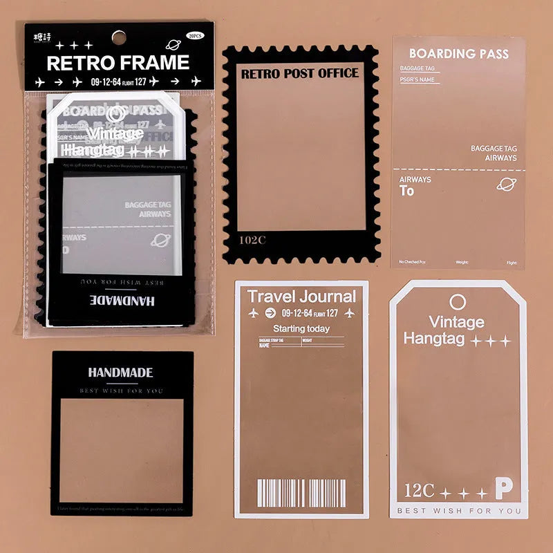 15 sheet retro frame sticker set with transparent PET backing for journal decoration