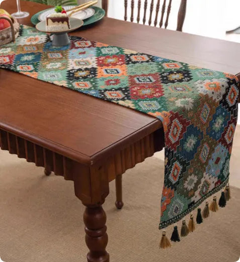 European country retro style table flag with decorative handwoven tassels in multiple colour options