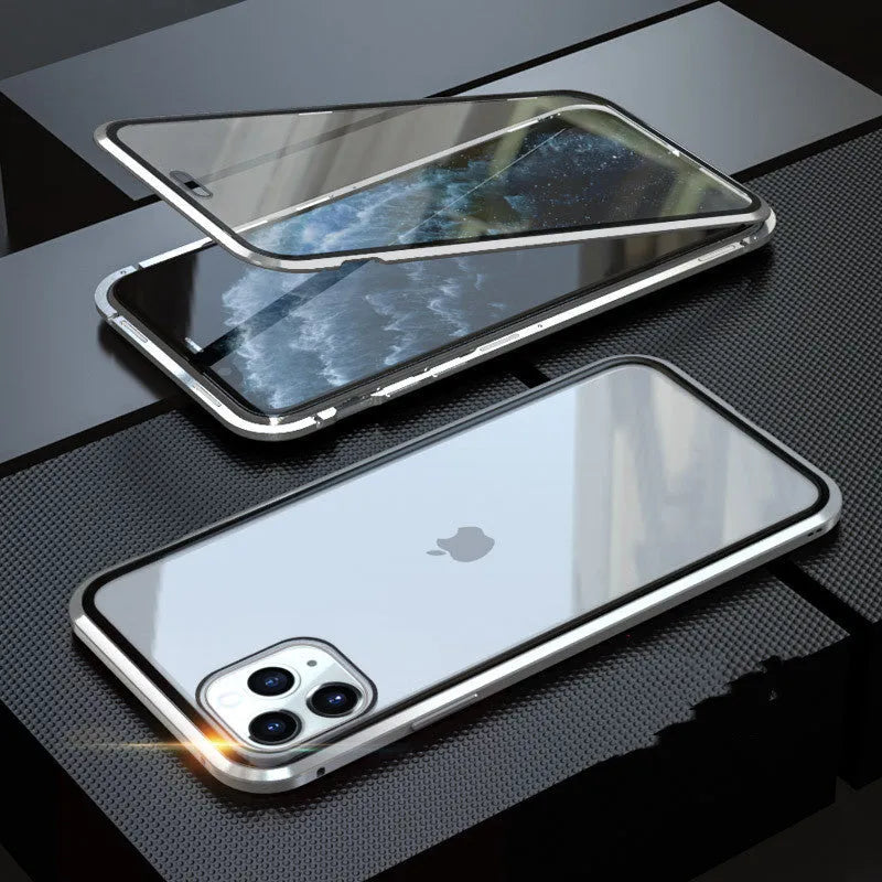 Glass anti-spy clamshell phone case for iPhone in solid colours showing geometric design